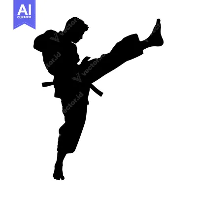 Premium design asset: Silhouette of a Martial Arts Practitioner Executing a High Kick