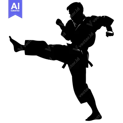 Aset premium populer: Silhouette of a Karate Practitioner Performing a Kick