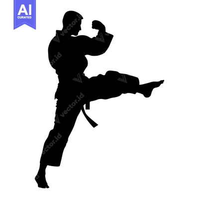 Premium design asset: Silhouette of a Person in a Karate Pose with a Raised Leg