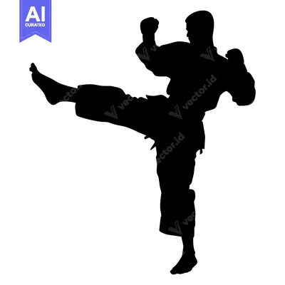 Aset premium populer: Silhouette of a Karate Fighter Executing a Powerful Kick