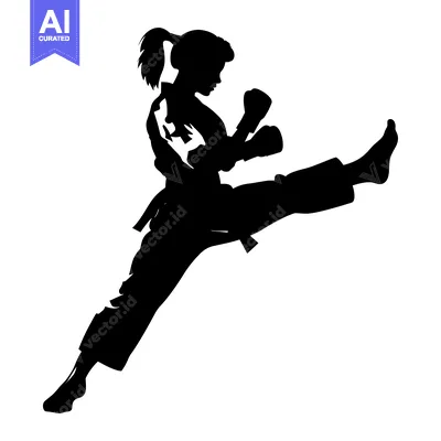 Silhouette of a Female Martial Artist Performing a Kick