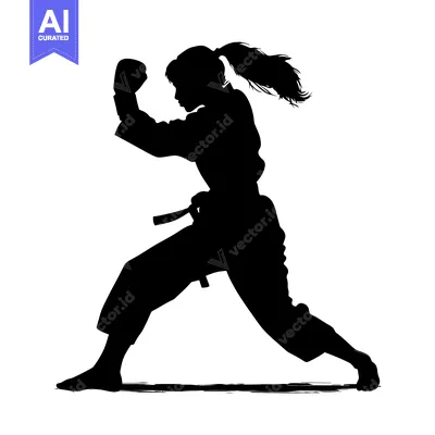 Aset desain premium: Silhouette of a Female Martial Artist in a Fighting Stance