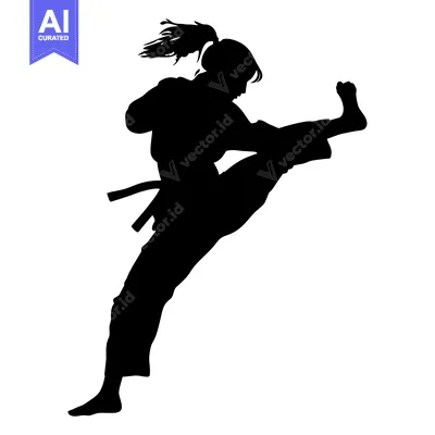 Premium design asset: Silhouette of a Woman Performing a High Kick in Karate