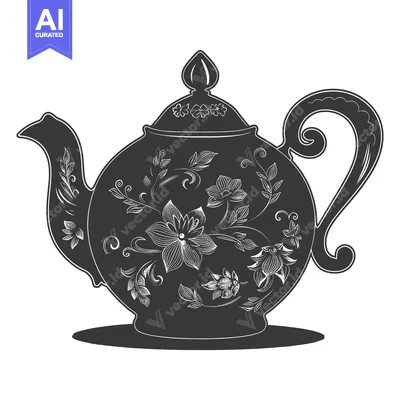 Aset premium populer: Ornate Floral Teapot Silhouette