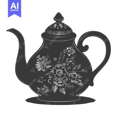 Popular premium asset: Ornate Black and White Teapot with Floral Design