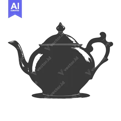 Aset premium populer: Hand-Drawn Silhouette of a Vintage Teapot with a Rounded Body and a Cu