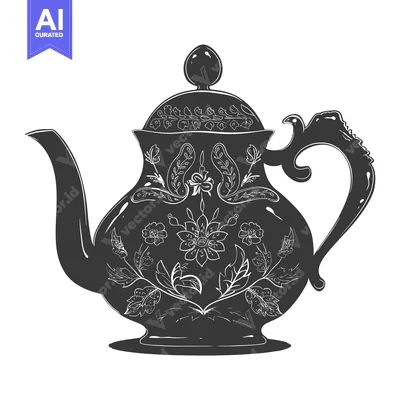 Popular premium asset: Ornate Black and White Teapot with Floral Design