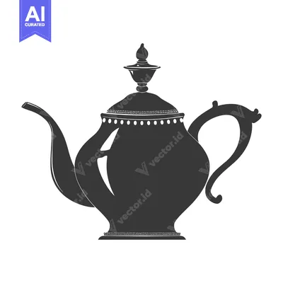Premium design asset: Ornate Black Teapot with a Decorative Lid