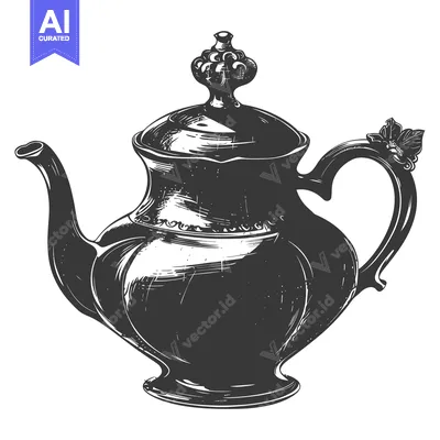 Aset desain premium: Hand-Drawn Illustration of an Ornate Silver Teapot