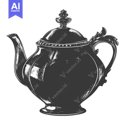 Aset desain premium: Hand-drawn illustration of a vintage teapot with a decorative lid and