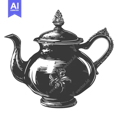 Aset premium populer: Ornate Silver Teapot with Floral Designs