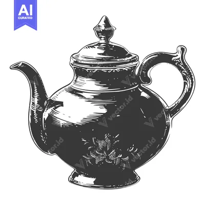 Hand-Drawn Illustration of a Decorative Teapot