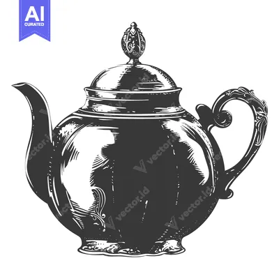 Aset premium populer: A Detailed Hand-Drawn Illustration of an Ornate Teapot
