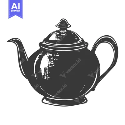 Aset premium populer: Hand-drawn illustration of a black and white teapot