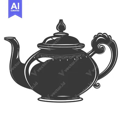 Aset premium populer: Ornate silhouette of a teapot with a bulbous spout and a decorative ha
