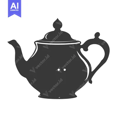 A black and white silhouette of a classic teapot