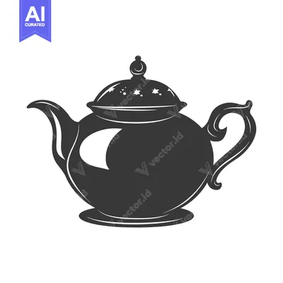 Aset premium populer: Black and White Silhouette of a Teapot with Ornate Handle