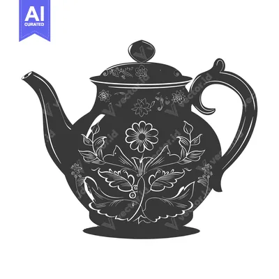 Popular premium asset: Black and White Silhouette of a Teapot with Floral Design