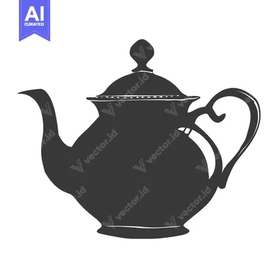 Hand-drawn silhouette of a classic teapot with a lid
