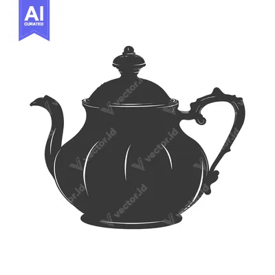 Aset premium populer: Silhouette of a vintage teapot with a lid and ornate handle
