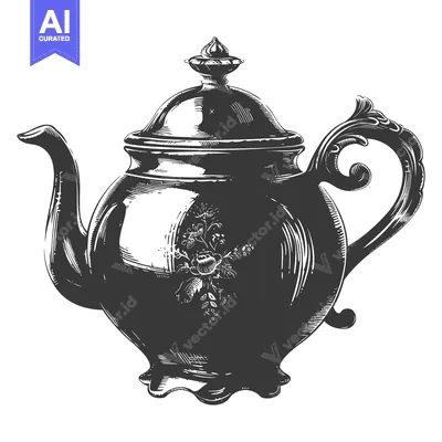 Hand-drawn Sketch of a Vintage Teapot with Floral Design