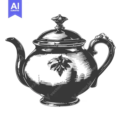 A Hand-Drawn Illustration of a Vintage Teapot with Ornate Details