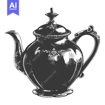 Aset desain premium: Ornate Vintage Teapot with Floral Design