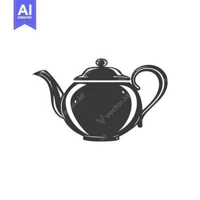 A Black and White Illustration of a Traditional Teapot