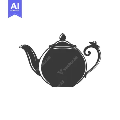 Aset premium populer: A Black and White Silhouette of a Traditional Teapot
