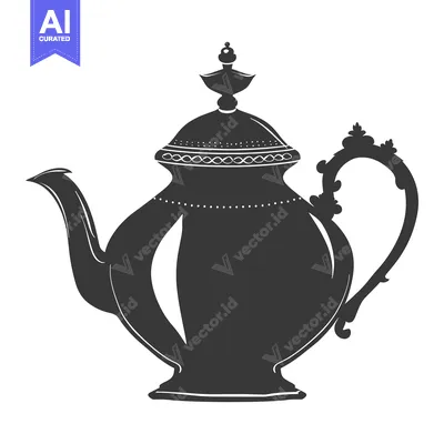 Ornate Black and White Silhouette of a Teapot
