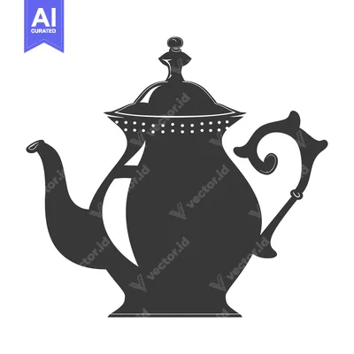 Aset premium populer: Black and White Silhouette of a Teapot with a Decorative Handle