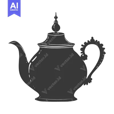 Popular premium asset: A Black and White Silhouette of a Decorative Teapot