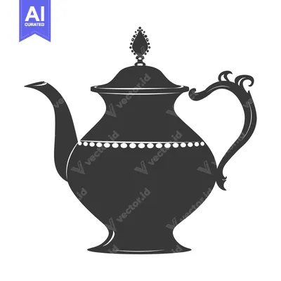 Premium design asset: Ornate Black Silhouette of a Teapot with a Lid