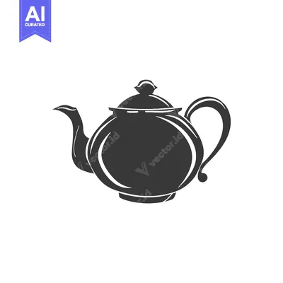 Aset desain premium: Black and white silhouette of a teapot with a round body and a curved