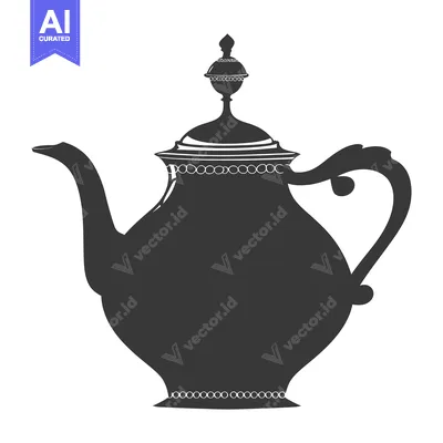 Aset premium populer: Ornate Black and White Silhouette of a Teapot
