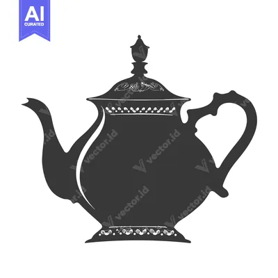 Aset desain premium: Ornate Black Silhouette of a Teapot with Decorative Details