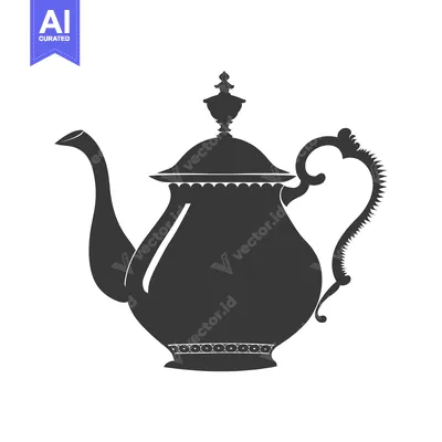 Aset premium populer: Ornate Black Silhouette of a Silver Teapot