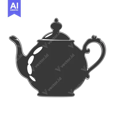 Aset desain premium: A silhouette of a classic teapot with a rounded body and a decorative