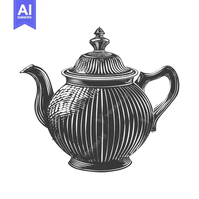 Aset desain premium: Hand-drawn illustration of a vintage teapot with a detailed design