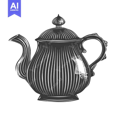 Premium design asset: Black and White Line Art Illustration of a Teapot
