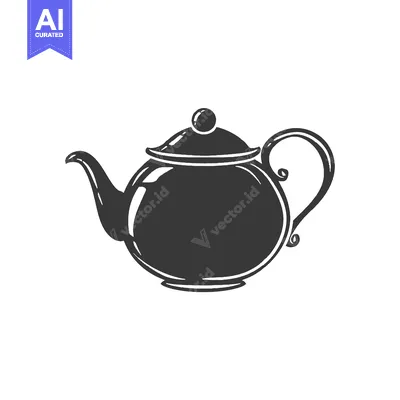 Premium design asset: Black and White Illustration of a Classic Teapot