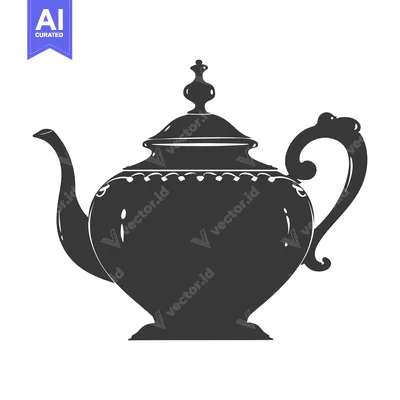 Aset desain premium: A Black and White Silhouette of an Ornate Teapot
