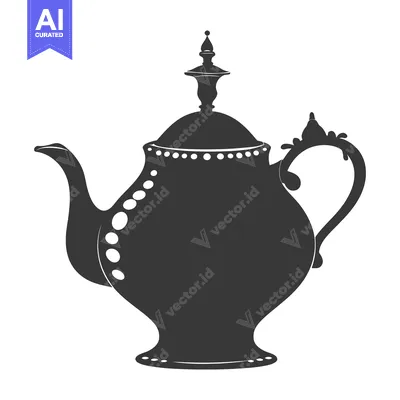 Aset desain premium: Ornate Black and White Teapot Silhouette
