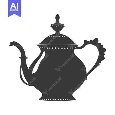 Ornate Silver Teapot Silhouette with Decorative Details
