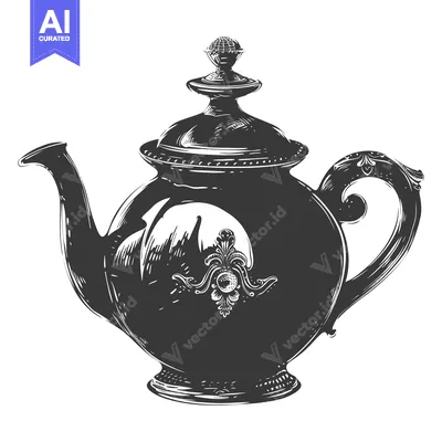 Aset premium populer: Ornate Vintage Teapot with Decorative Handle and Lid
