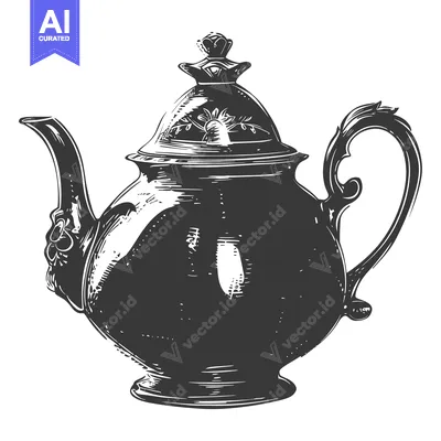 Hand-Drawn Illustration of an Ornate Teapot