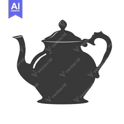 Aset desain premium: Black and White Silhouette of a Teapot