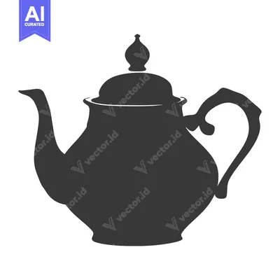 Aset desain premium: Silhouette of a Traditional Teapot with an Ornate Lid