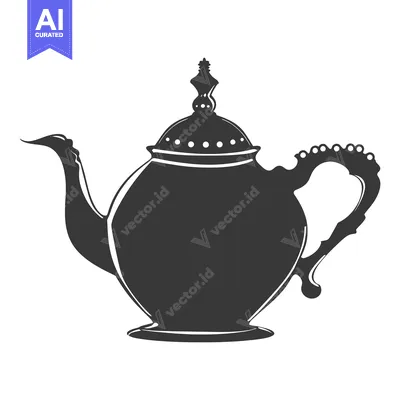A Black and White Silhouette of an Ornate Teapot