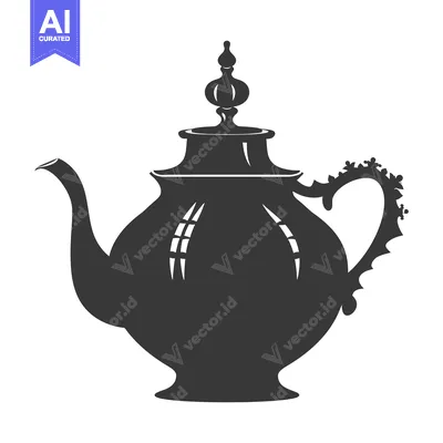 Aset desain premium: Ornate Teapot Silhouette with Floral Handle